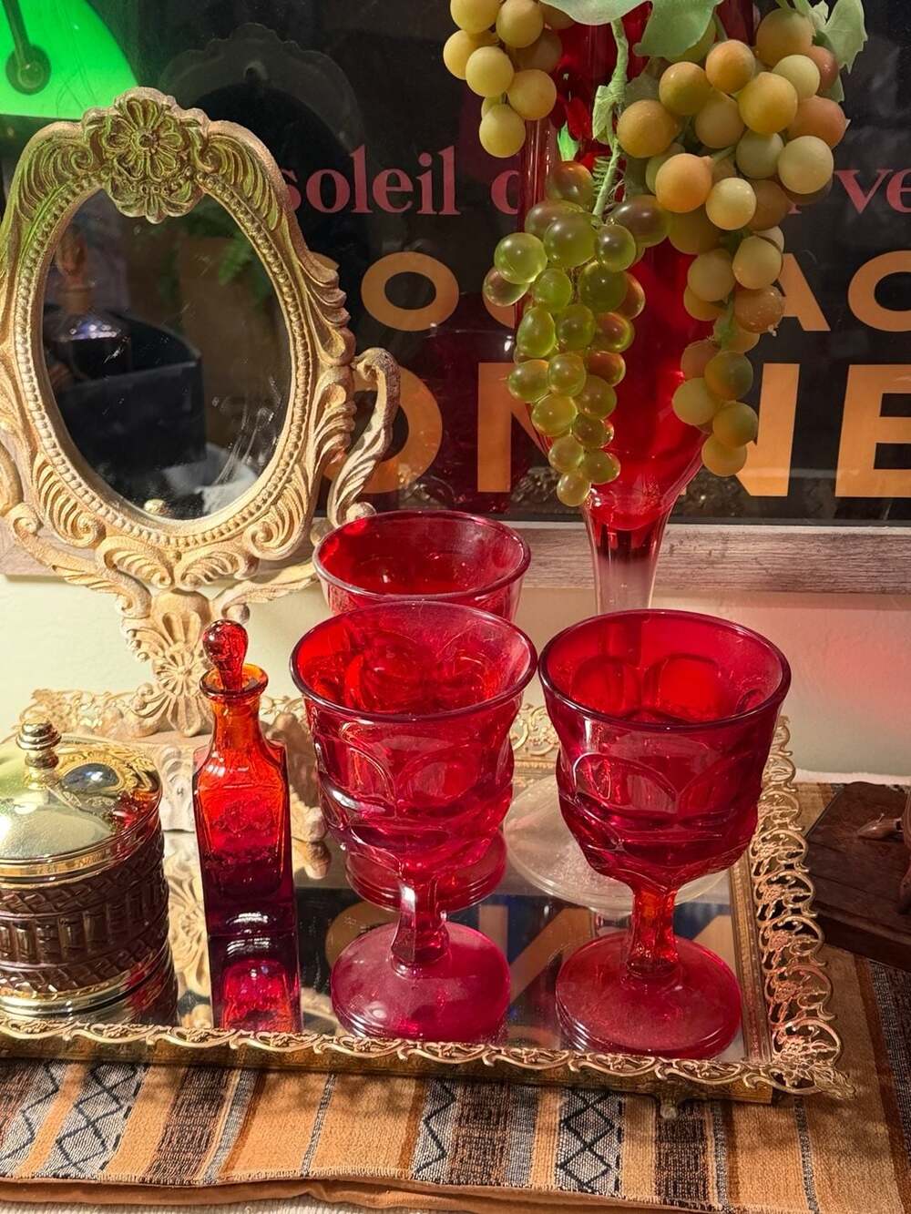 Vintage Fostoria Argus Ruby Red Glass Goblets Set